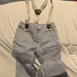 Linen blue striped pants with suspenders